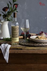 Vino blanco Muñana para acompañar este risotto de langostinos y champiñones - Sabor Granada