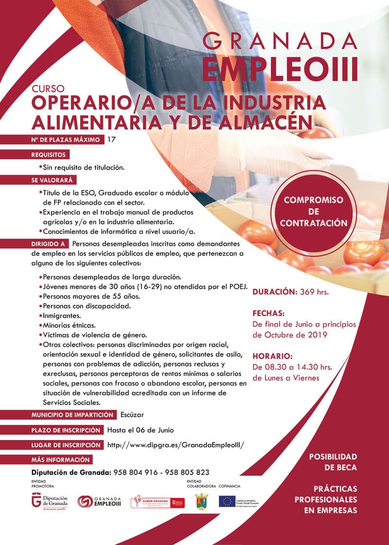cartel curso de operario de la industria alimentaria granada empleo 3 - Sabor Granada