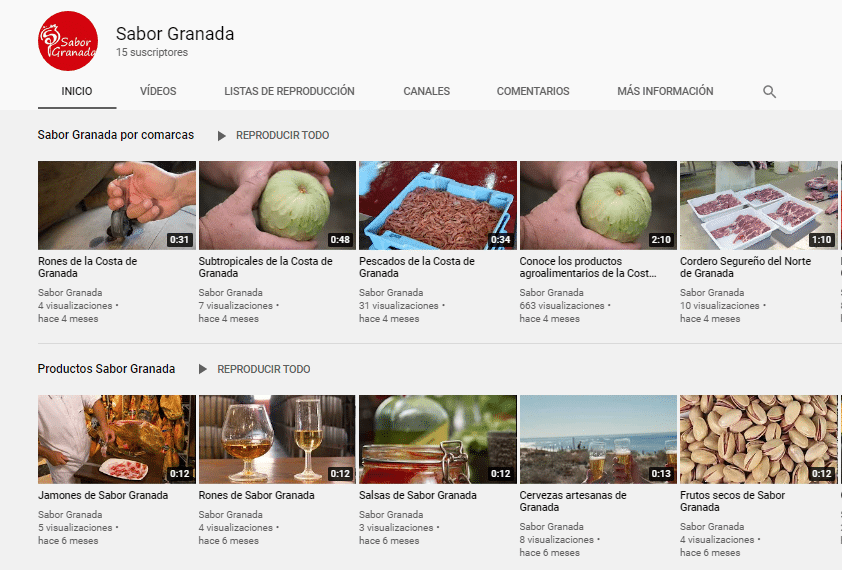 Pantallazo de la cuenta Sabor Granada en YouTube